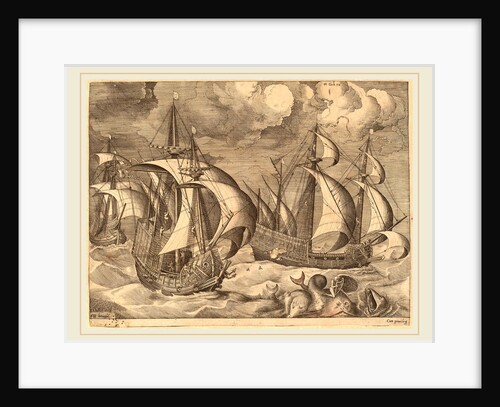 Three Caravels in a Rising Squall with Adrion on a Dolphin, 1565 by Frans Huys