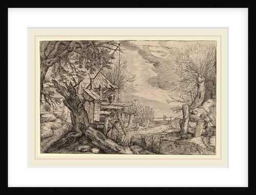 formerly Jacques de Gheyn II, Landscape with Log House near a River by Anonymous