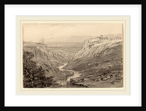Goats Resting above a River Gorge by Edward Lear