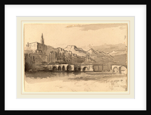 Bridge with Mountains in the Distance by Edward Lear