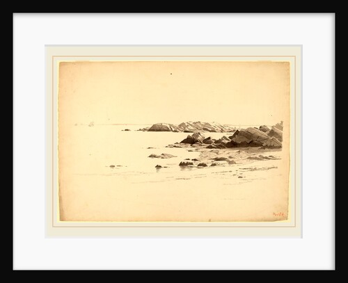 Rocklined Beach with Distant Boats by William Stanley Haseltine