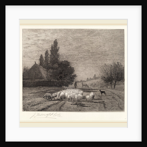Village Street in France With a Flock of Sheep by Joseph Foxcroft Cole