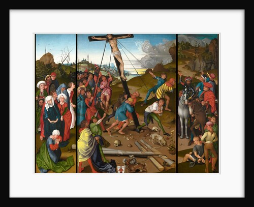 German, The Raising of the Cross center, left, and right panels by Master of the Starck Triptych