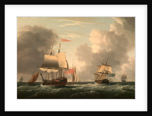 An English Two-Decker Lying Hove to, with Other Ships and Vessels in a Fresh Breeze by Dominic Serres