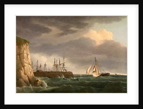 A Ship Running into Harbour with Other Craft at a Jetty by Thomas Whitcombe