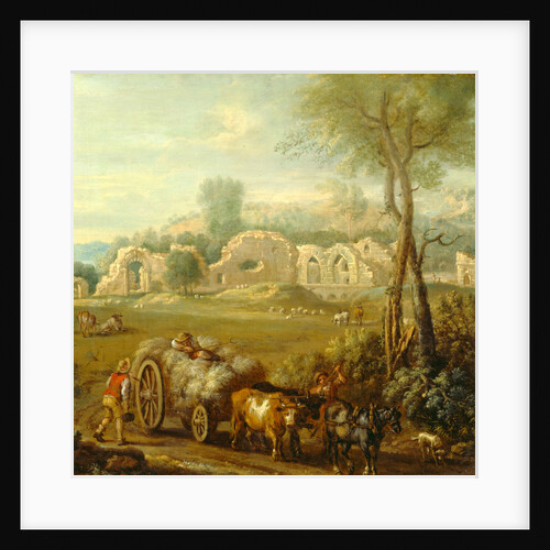 Haycart Passing a Ruined Abbey by John Wootton