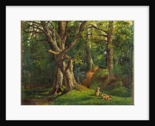 Woodland scene with rabbits Possibly by Sir Hubert von Herkomer
