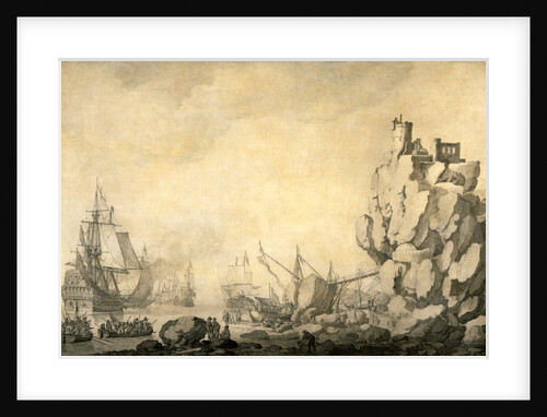 Ships and Militia by a Rocky Shore English and Dutch Ships with Armed Men by a Rocky, Fortified Shore by The Elder