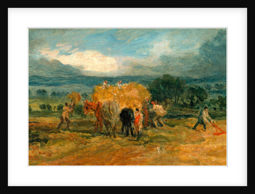 A Harvest Scene with Workers Loading Hay on to a Farm Wagon by James Ward