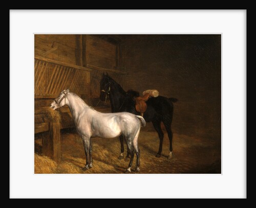 A Grey Pony and a Black Charger in a Stable by Jacques-Laurent Agasse