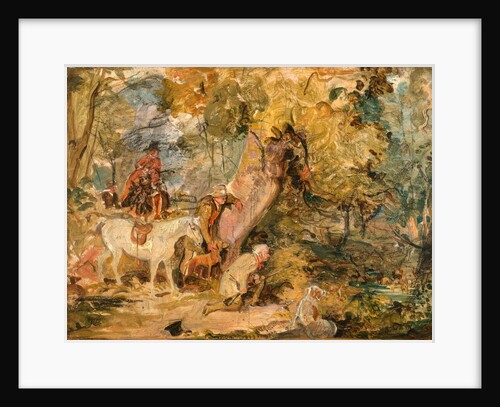 ?A Sketch for `Foresters Stalking Deer' Sketch of Deer-Stalking by a Water Hole by John Frederick Lewis