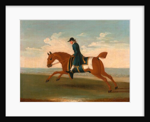One of Four Portraits of Horses - a Chestnut Racehorse Exercised by a Trainer in a Blue Coat by James Seymour