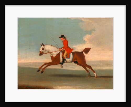 One of Four Portraits of Horses - a Chestnut Racehorse Exercised by a Trainer in a Red Coat by James Seymour