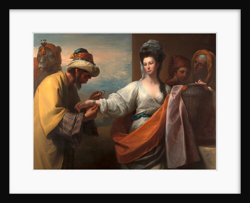 Isaac's servant tying the bracelet on Rebecca's arm by Benjamin West