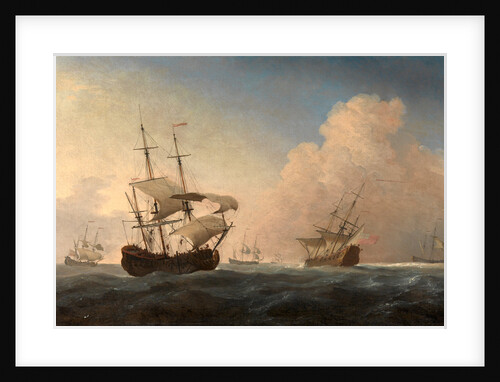 English Warships Heeling in the Breeze Offshore by William van de Velde the Younger