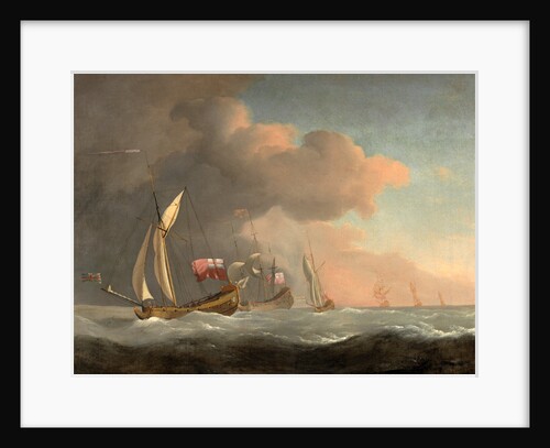 English Royal Yachts at Sea in a Strong Breeze, in Company with a Ship Flying the Royal Standard by Studio of William van de Velde the Younger