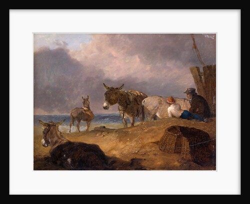 Donkeys and Figures on a Beach by Julius Caesar Ibbetson