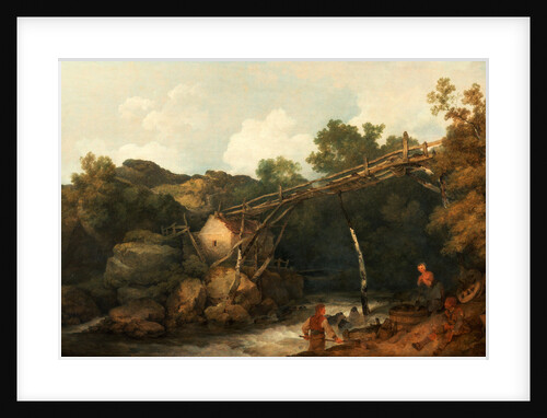 A View near Matlock, Derbyshire with Figures Working beneath a Wooden Conveyor by Philippe-Jacques de Loutherbourg
