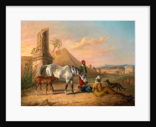 Grey Arabian mare and foal, with a family by George Henry Laporte