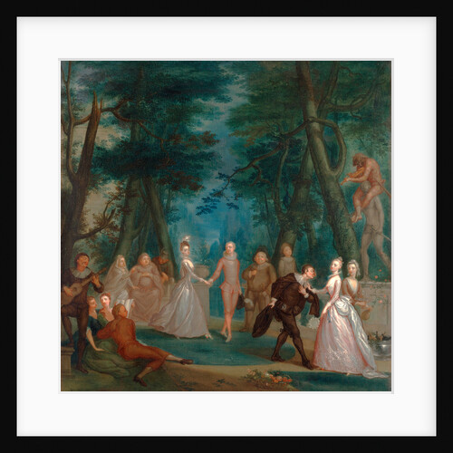 Scene in a park, with figures from the Commedia dell'Arte A Harliquinade by Marcellus Laroon the Younger