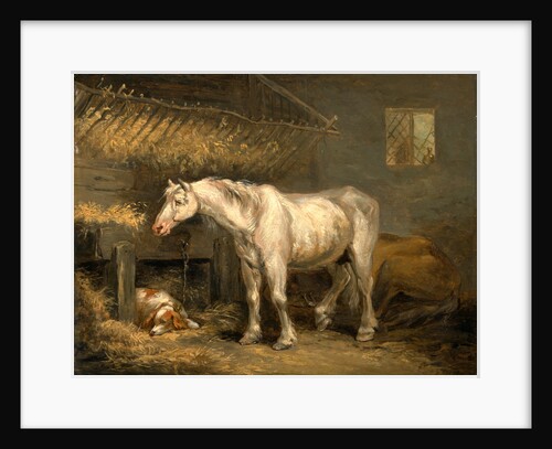 Old horses with a dog in a stable by George Morland
