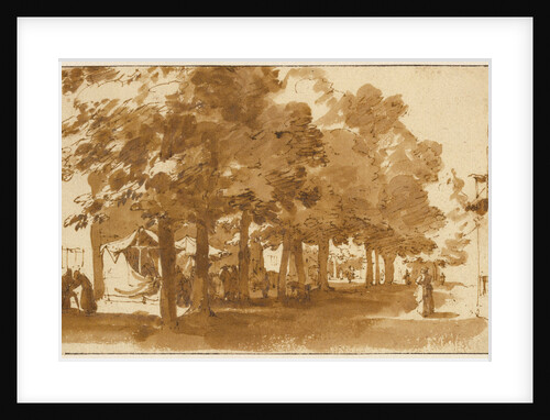 A Market Scene Under Trees in Katwijk op Rijn by Jan de Bisschop