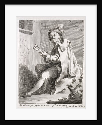 A Seated Man Playing a Guitar by Pietro Antonio Novelli