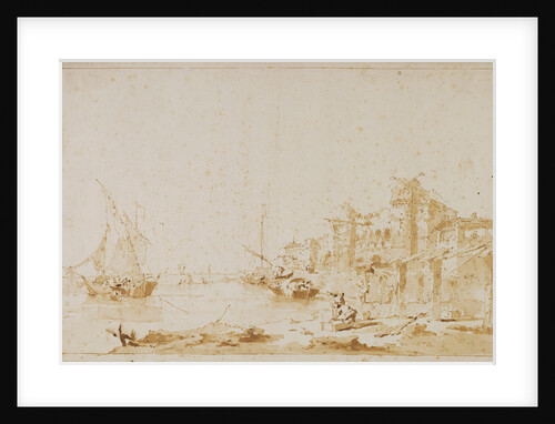 An Imaginary View of a Venetian Lagoon, with a Fortress by the Shore by Francesco Guardi