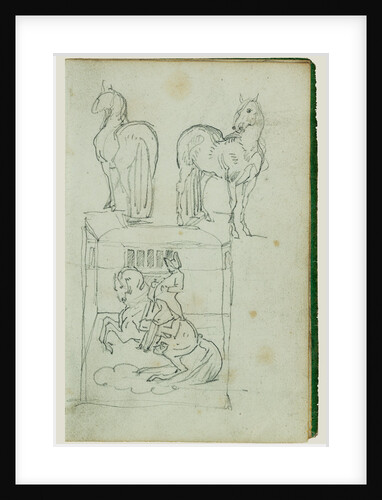 Two standing horses, Man riding a rearing horse by Théodore Géricault