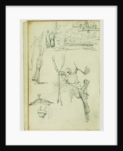 Weapon studies, compositional study of castle scene by Théodore Géricault