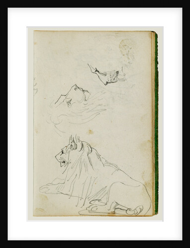 Seated lion, two lion head studies by Théodore Géricault