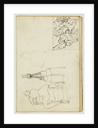 Tassels, seated figure from behind chair, thumbnail study of Charging Chasseur by Théodore Géricault