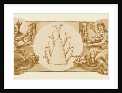 Allegories of Study and Intelligence Flanking the Zuccaro Emblem by Federico Zuccaro