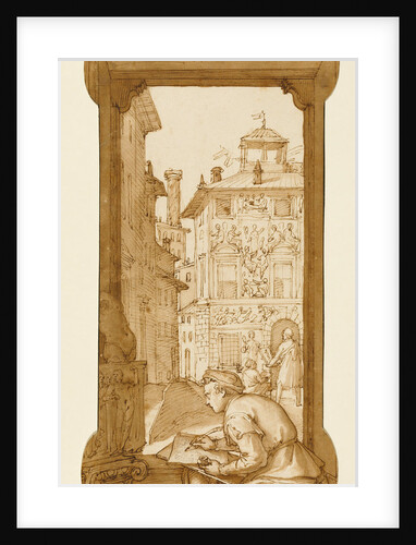 Taddeo Drawing after the Antique, In the Background Copying a Facade by Polidoro by Federico Zuccaro