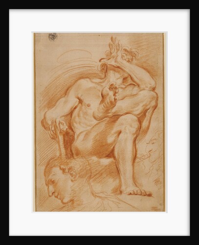 Sheet of Studies: A Seated Nude Man, A Youthful Head and a Caricature Head of a Man Playing a Pipe by Domenico Maria Canuti
