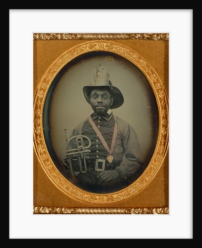 Fireman in Uniform Holding a Brass Musical Instrument by Anonymous
