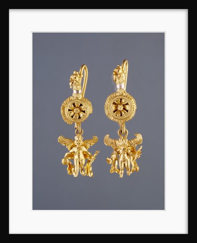 Disk Pendant Earrings with a Figure of Eros by Anonymous