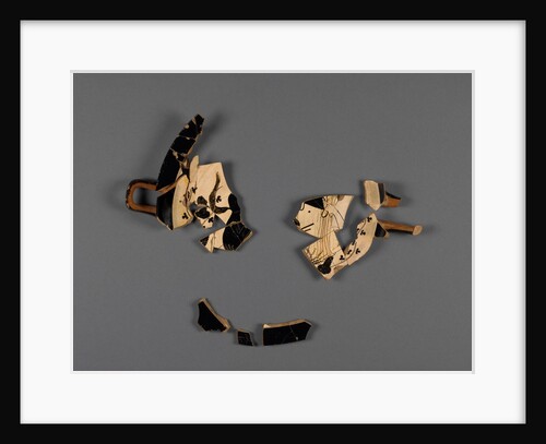 Attic White-Ground Cup (Lipped Inside) Fragment with Dionysos and a Satyr and One Black-Gloss Cup Fragment (rim) by Onesimos