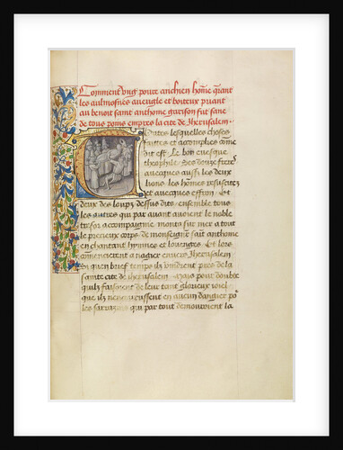 Initial T: The Healing of the Blind after Touching the Body of Saint Anthony by Master of the Brussels Romuléon