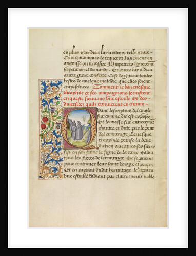 Initial Q: Bishop Theophilus Beholding the Stars which Will Lead Him to the Tomb of Saint Anthony by Master of the Brussels Romuléon