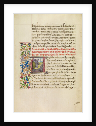 Initial A: Bishop Theophilus Speaking to Tortured Souls Arising from the Bottom of a Lake by Master of the Brussels Romuléon