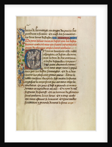 Initial E: Saint Anthony Raising Three Men Killed by Lions by Master of the Brussels Romuléon