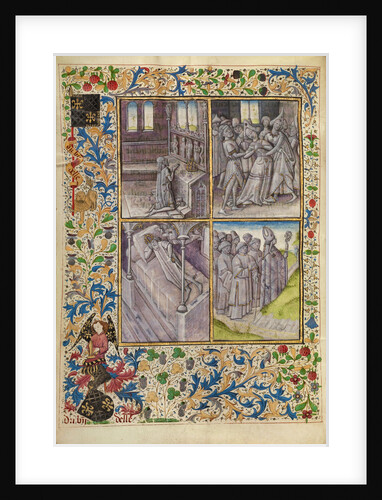 Emperor Constantine Praying in a Church, Sophia Plagued by Wicked Spirits, Through a Dream God Orders Constantine to Find Anthony's Remains, Bishop Theophile Leaving for Egypt by Master of the Brussels Romuléon