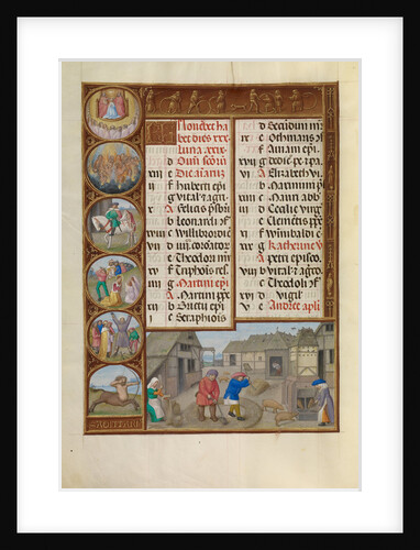 Threshing and Pig Feeding, Zodiacal Sign of Sagittarius by Workshop of the Master of James IV of Scotland