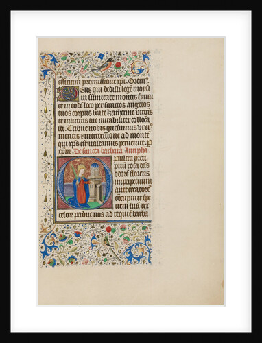 Initial O: Saint Barbara before a Tower by Master of the Llangattock Hours