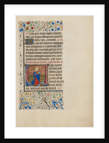 Initial V: Saint Apollonia with a Book and Tongs by Master of the Llangattock Hours