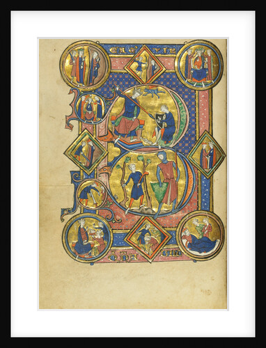Initial B: David Playing the Harp and David and Goliath by Anonymous