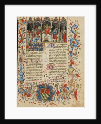The Elevation of the Host, Initial T: A Putto Between the Sun and the Moon by Master of the Brussels Initials