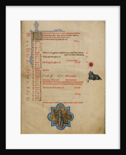 A Man Blowing Two Horns, Zodiacal Sign of Aries by Master of the Brussels Initials
