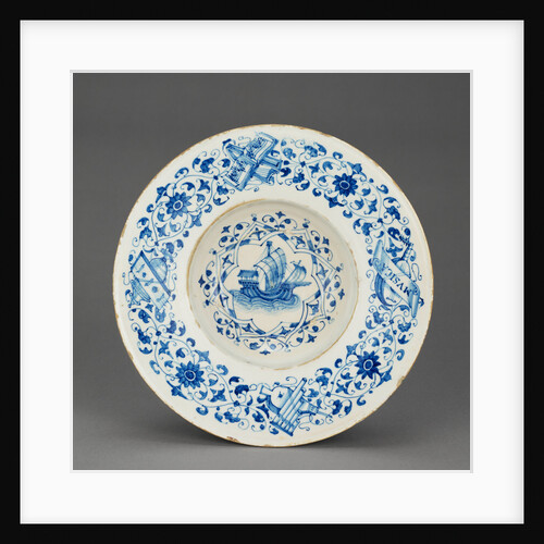 Blue and White Dish with a Merchant Ship by Anonymous